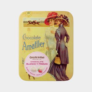Fulles Xocolata Blanca i Maduixes Amatller Llauna 60g