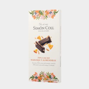 Tableta de Chocolate 70% con Almendra palito y Naranja liofilizada 100g